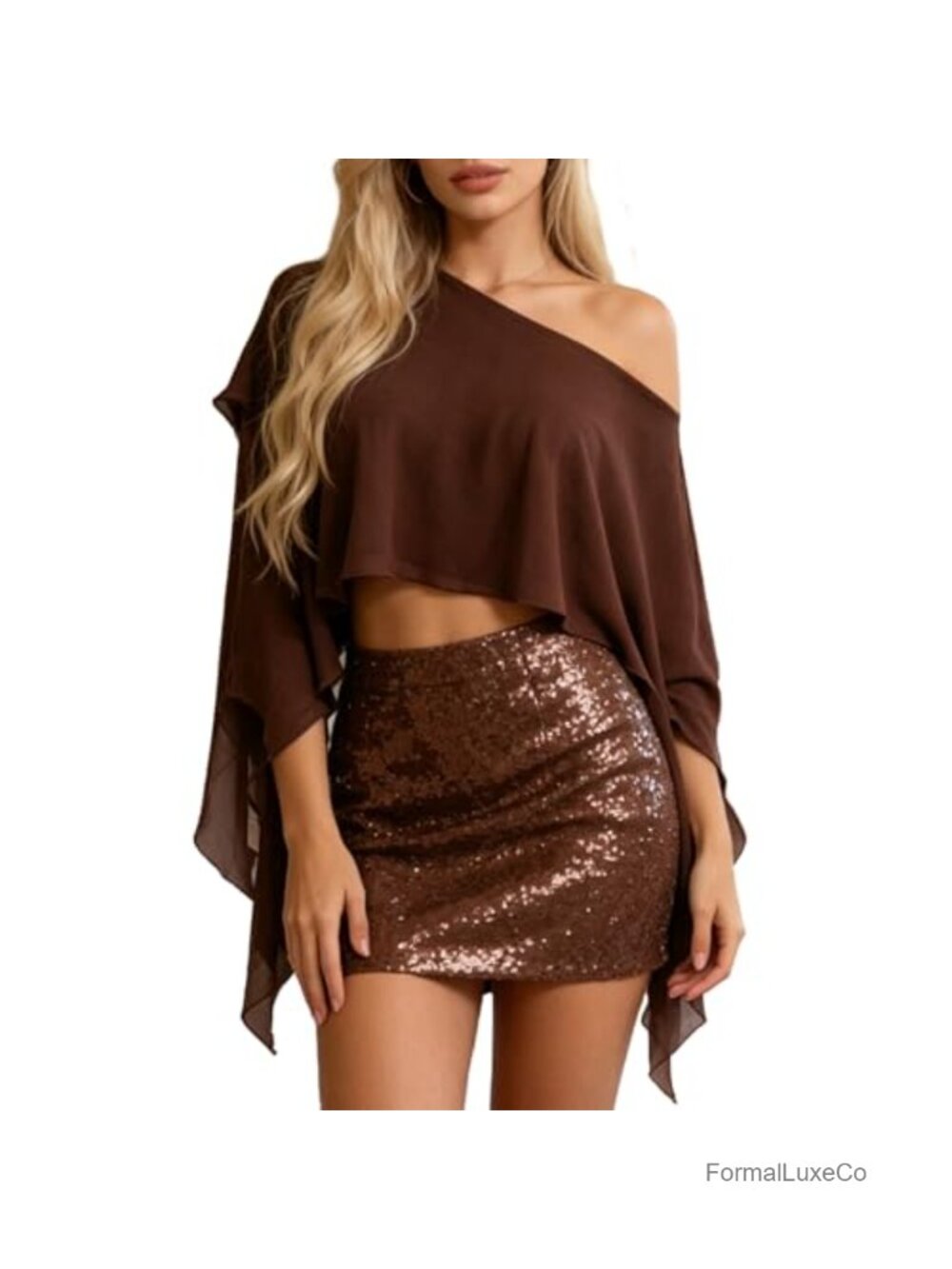 Women's One Shoulder Chiffon Poncho Top Sleeveless Asymmetrical Blouse Summer
